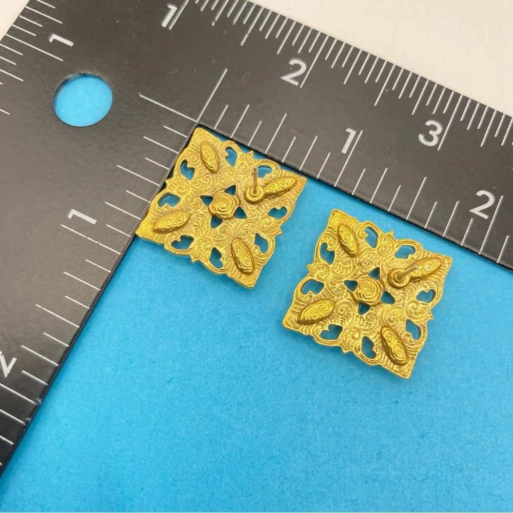 Goldtone Rhinestone Square Pierced Earrings